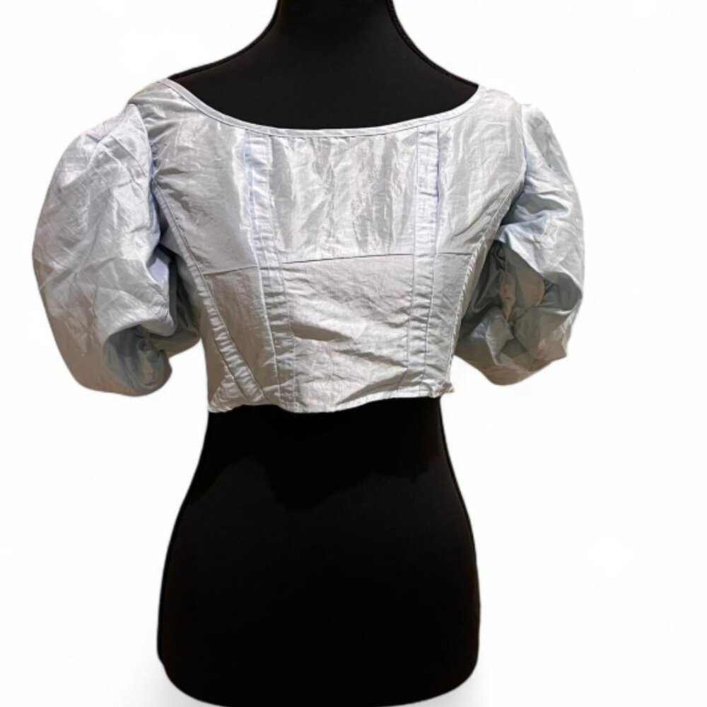 Topshop Cinderella Blue Cropped Puff Sleeve Corset Top Size 4